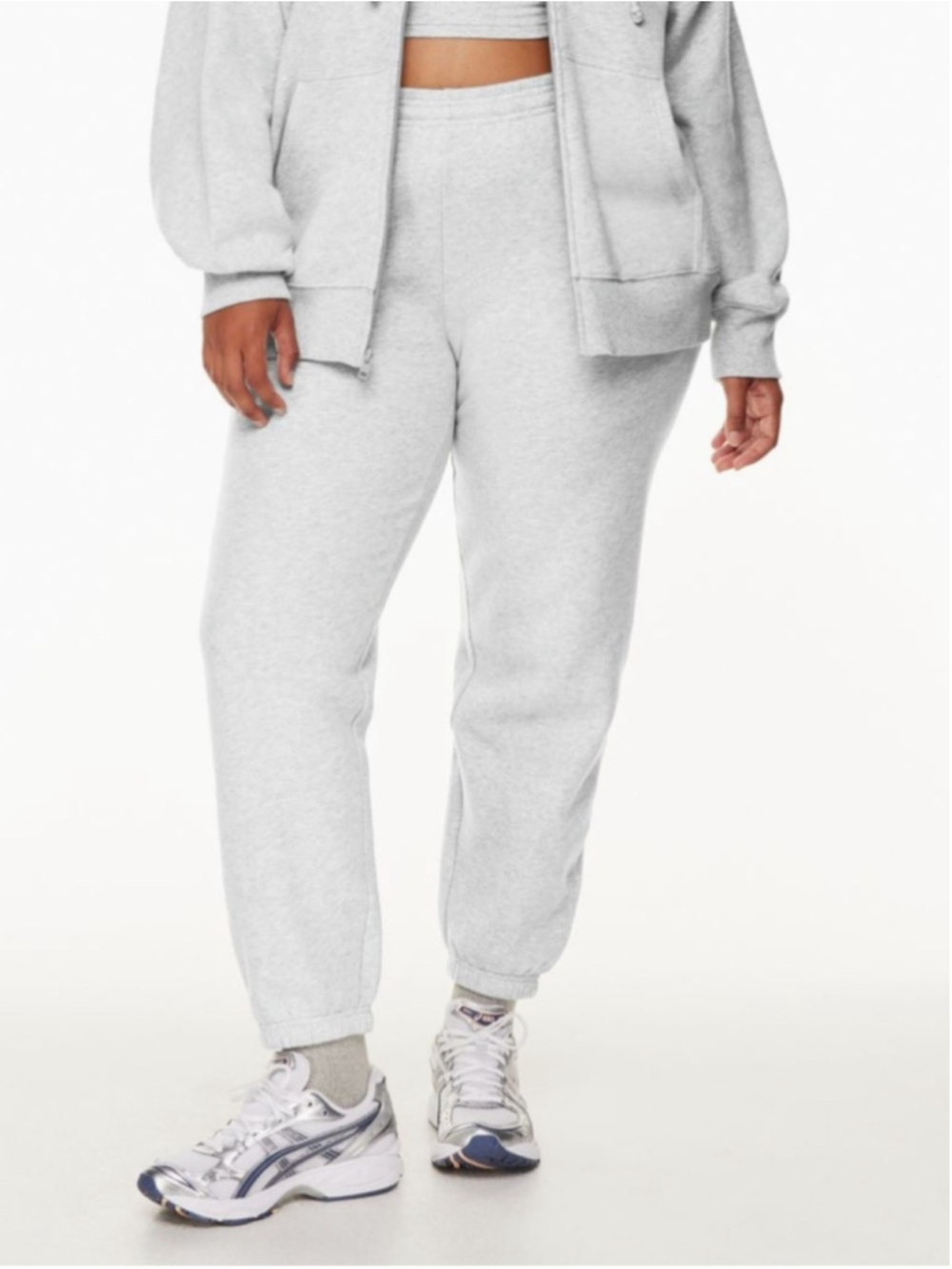 TNA Light Gray Mid-Rise Bubble Boyfriend Fleece Joggers